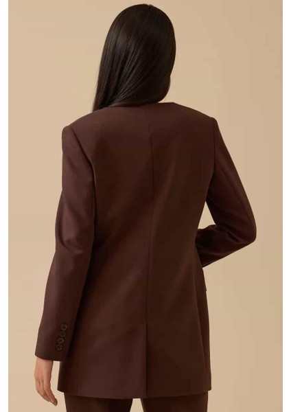 Kadın Yuvarlak Yaka Düğmeli Uzun Ceket - Kahverengi fiyatları