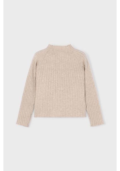 Kız Çocuk Fitilli Balıkçı Yaka Triko Kazak - Bej fiyatları