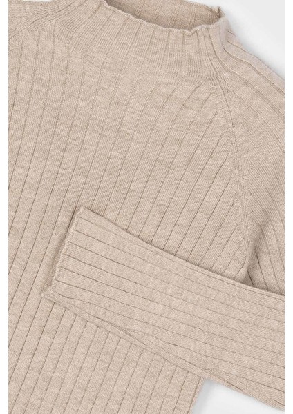 Kız Çocuk Fitilli Balıkçı Yaka Triko Kazak - Bej modelleri