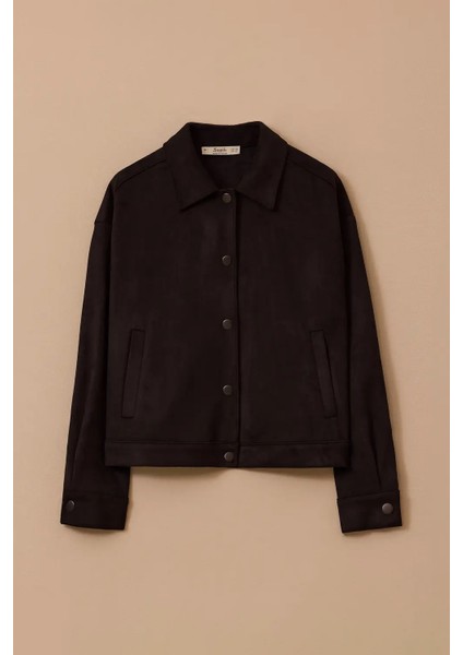 Kadın Püskül Detaylı Kısa Süet Ceket - Siyah