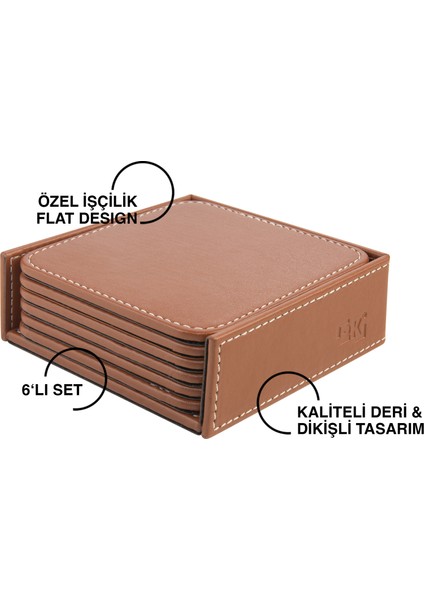 Bardak Altlığı,6’lı Set,masaüstü Kare Cup Coaster,vegan Suni DERI,11X11 Cm.,taba fiyatları
