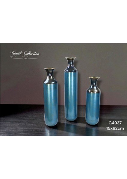 Vazo Metal 14,5X62 cm Turkuaz G4937