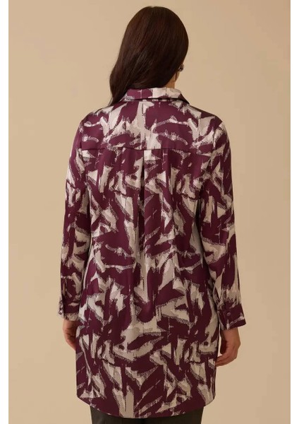 Kadın Büyük Beden Desenli Gömlek Tunik - Mürdüm fiyatları