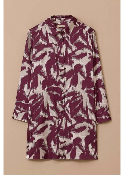 Kadın Büyük Beden Desenli Gömlek Tunik - Mürdüm indirimleri