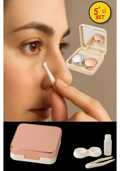 Rose Renkli Taşınabilir Fonksiyonel Seyahat Için Koruyucu Mini Hijyenik Kontakt Lens Saklama Kutusu