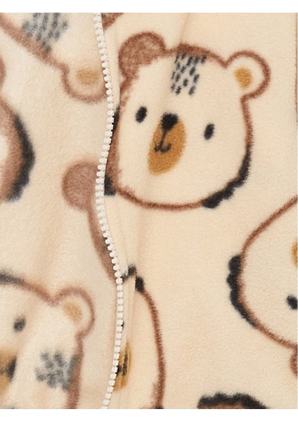 Lcw Baby Bej Kapüşonlu Desenli Polar Erkek Bebek Fermuarlı Sweatshirt ve Eşofman Altı 2'li Takım modelleri