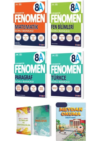 Fenomen 8. Sınıf Matematik + Türkçe + Fen + Paragraf A Serisi Soru Bankası Seti 4 Kitap