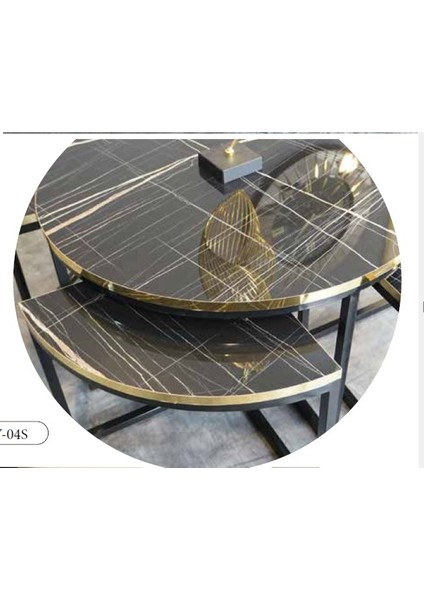 Mim Siyah Mermer - Siyah Yuvarlak 4+1 Pizza Orta Sehpa fiyatları