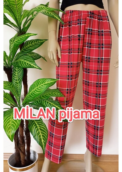 Kadın-Erkek Milan Kumaş Ekose Desenli Yumuşak Dokulu Esnek Pijama Altı