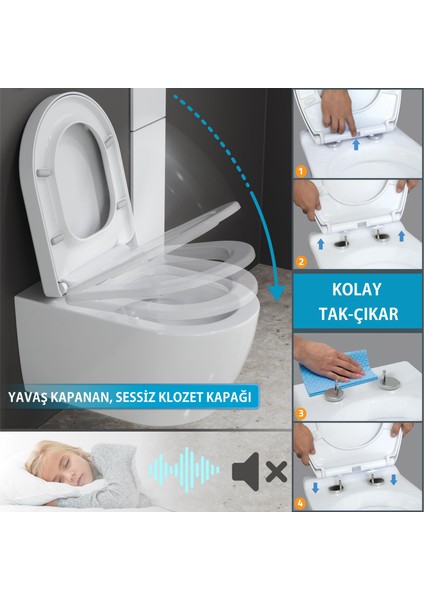 Cocon 2.0 Kanalsız Asma Klozet 54 cm – Metal Menteşeli, Yavaş Kapanır Tak-Çıkar Kapak Dahil, 2 Parça Set, Beyaz fırsatları