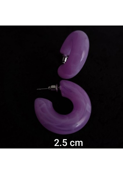 Mor C Şekilli Beyaz Damarlı Akrilik Halka Küpe modelleri