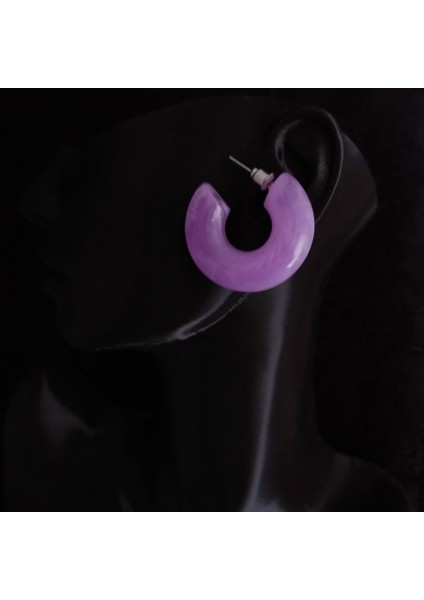 Mor C Şekilli Beyaz Damarlı Akrilik Halka Küpe fırsatları