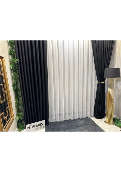 Nivemeshome Keten 1/3 Sık Pileli Yeni Sezon Tül Perde Apm