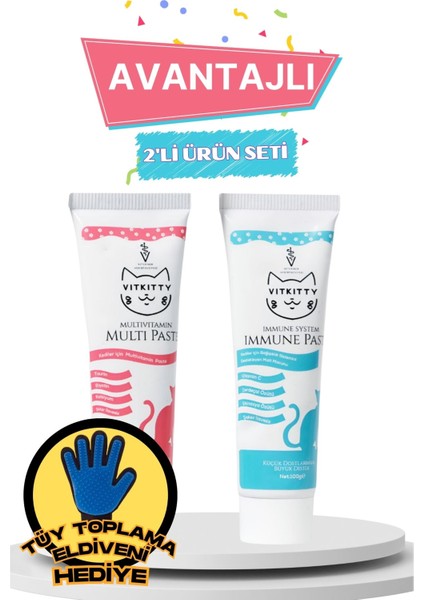 Kediler Için Bağı.şıklık Sistemini Destekleyen Multivitamin Malt Macun Seti ( 2'li Set )