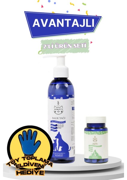 Kedi ve Köpekler Için Deri, Tüy ve Genel Sağlık Sistemi Seti ( 2'li Set )