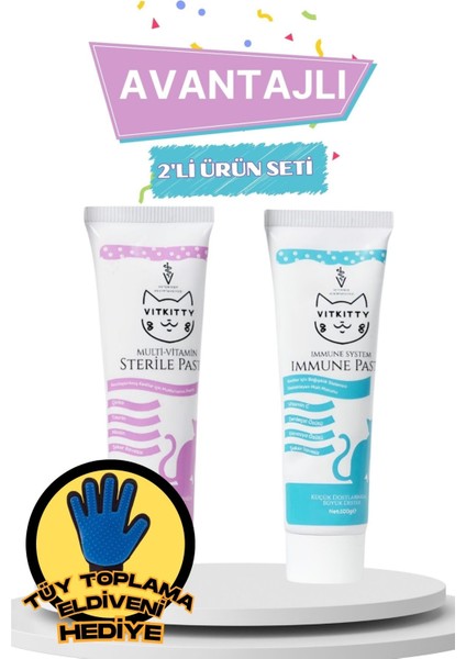 Kısırlaştırılmış Kediler Için Multivitamin & Bağşıklık Sistemini Destekleyen Malt Macun (2'li Set)