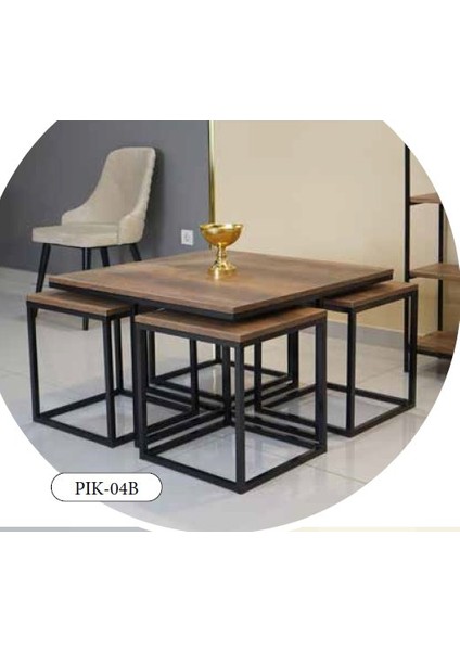 Mim Barok Ceviz - Siyah Kare 4+1 Pizza Orta Sehpa