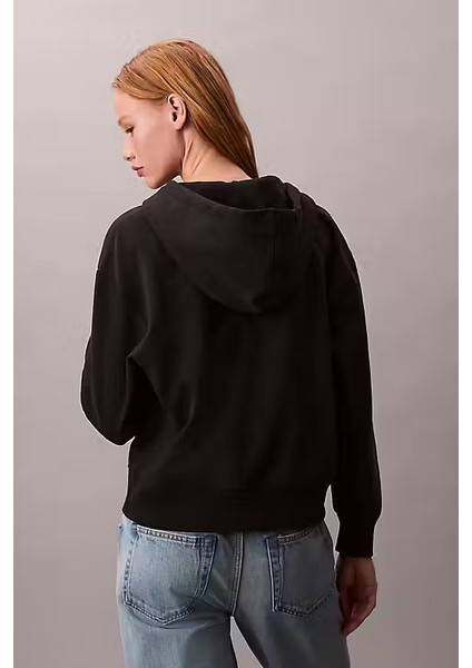 Kadın Regular Fit Fermuarlı Kapüşonlu Sweatshirt - Siyah fiyatları