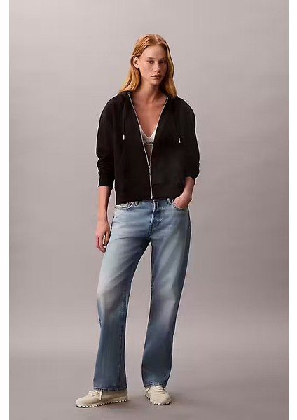 Kadın Regular Fit Fermuarlı Kapüşonlu Sweatshirt - Siyah modelleri