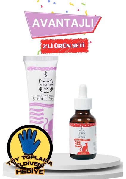 Kısırlaştırılmış Kediler Için Multivitamin Malt Macun & Tüy Dökümünü Engelleyen Damla ( 2'li Set )