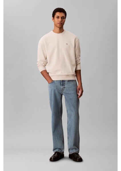 Erkek Regular Fit Monogram Nakışlı Sweatshirt - Krem fiyatları