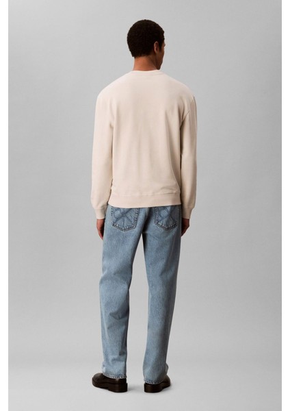 Erkek Regular Fit Monogram Nakışlı Sweatshirt - Krem modelleri