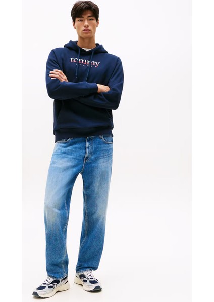 Erkek Linear Logo Hoodie Sweatshirt - Lacivert fırsatları