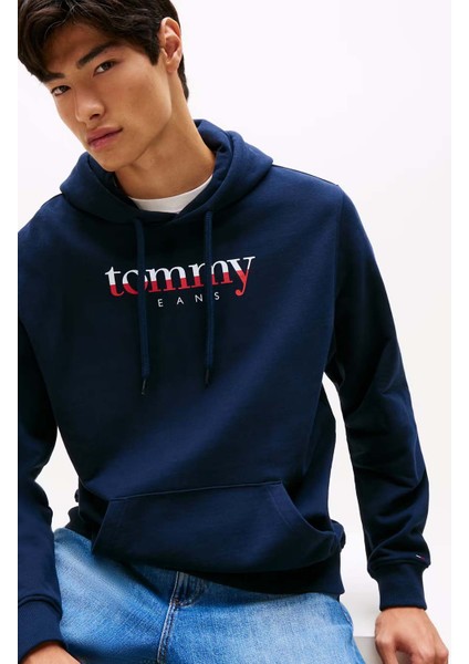 Erkek Linear Logo Hoodie Sweatshirt - Lacivert indirimleri