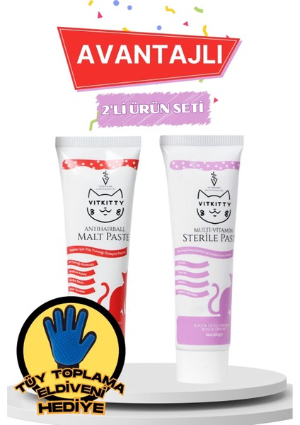 Kısırlaştırılmış Kediler Için Multivitamin ve Tüy Yumağı Önleyici Malt Macun Seti ( 2'li Set )