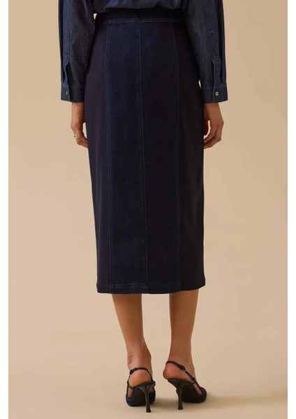 Kadın Çift Kumaşlı Yırtmaç Detaylı Jean Etek - Lacivert fiyatları