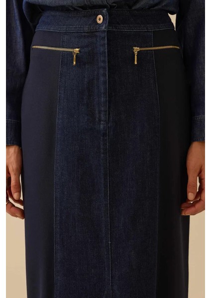 Kadın Çift Kumaşlı Yırtmaç Detaylı Jean Etek - Lacivert fırsatları