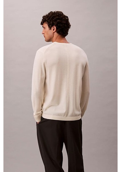 Erkek Regular Fit Merinos Yünü Triko Kazak - Krem fiyatları