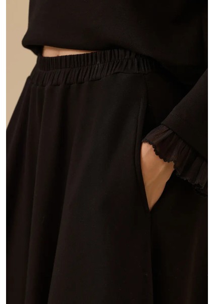 Kadın Elastik Bel Cepli Kloş Etek - Siyah modelleri