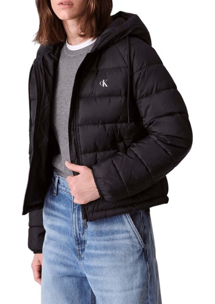 Kadın Regular Fit Kapüşonlu Şişme Mont - Siyah