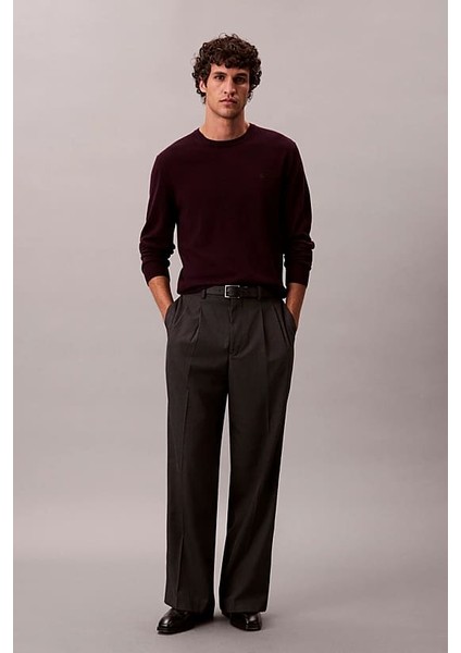 Erkek Regular Fit Merinos Yünü Triko Kazak - Koyu Bordo fırsatları