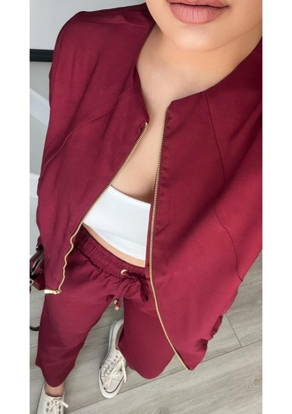 Bordo Fermuarlı Ceket-Pantolon Tensl Kumaş Takım modelleri