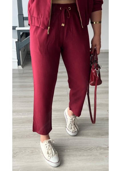 Bordo Fermuarlı Ceket-Pantolon Tensl Kumaş Takım fırsatları