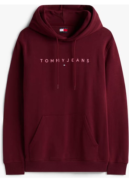 Erkek Tjm Regular Linear Logo Kapüşonlu Sweatshirt - Bordo fırsatları