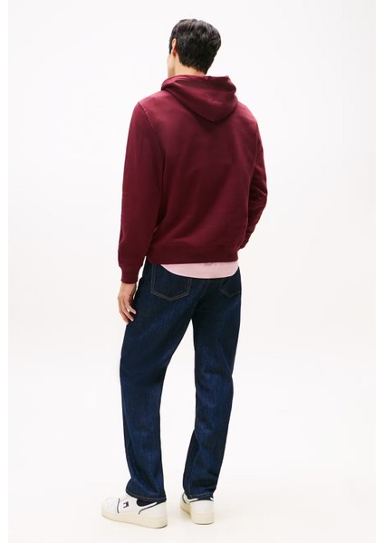 Erkek Tjm Regular Linear Logo Kapüşonlu Sweatshirt - Bordo indirimleri