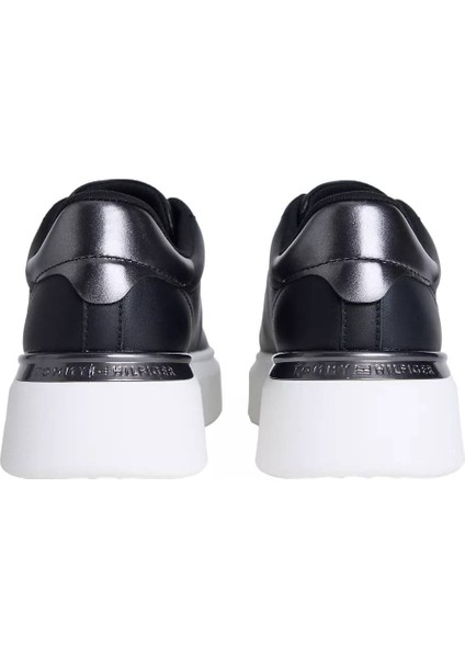 Kadın Metalik Detaylı Platform Tabanlı Kort Sneaker - Siyah fırsatları