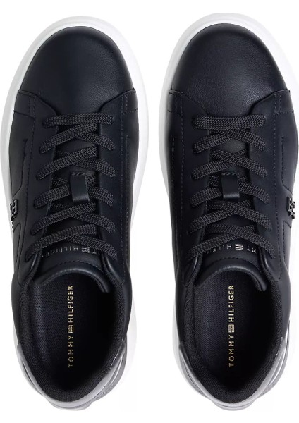 Kadın Metalik Detaylı Platform Tabanlı Kort Sneaker - Siyah indirimleri