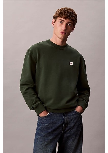 Erkek Regular Fit Logo Yamalı Sweatshirt - Yeşil
