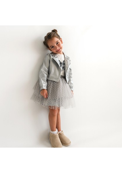 Kız Çocuk Griselle Deri Ceketli Tütü Etekli 3'lü Takım CMN-3741