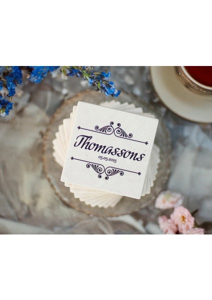 Silva - 6'lı Set Kişiselleştirilen Bej Mermer Bardak Altlığı - 10CM - Mesajla Isim Tarih Belirtin -Hediyelik Isimli Bardak Altlığı modelleri