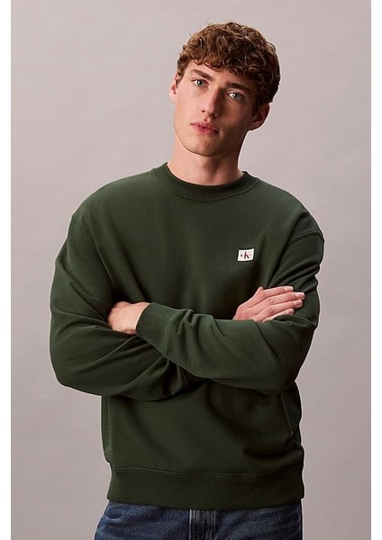 Erkek Regular Fit Logo Yamalı Sweatshirt - Yeşil fırsatları