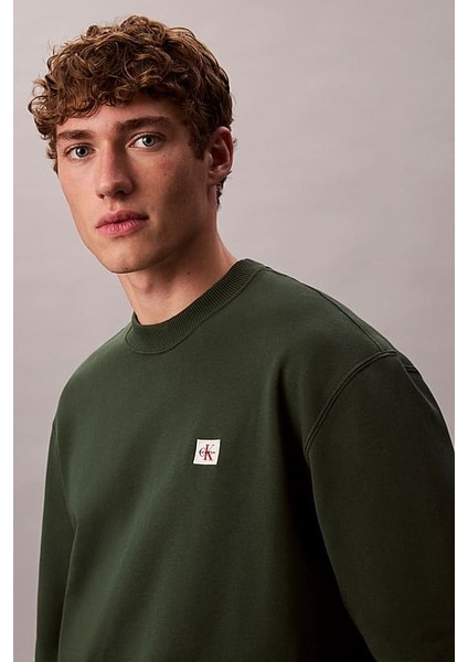 Erkek Regular Fit Logo Yamalı Sweatshirt - Yeşil indirimleri