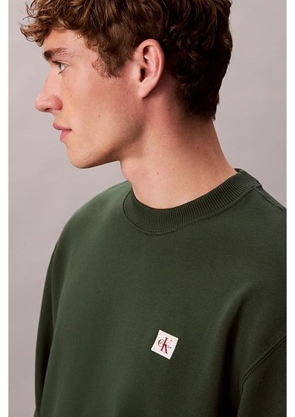Erkek Regular Fit Logo Yamalı Sweatshirt - Yeşil
