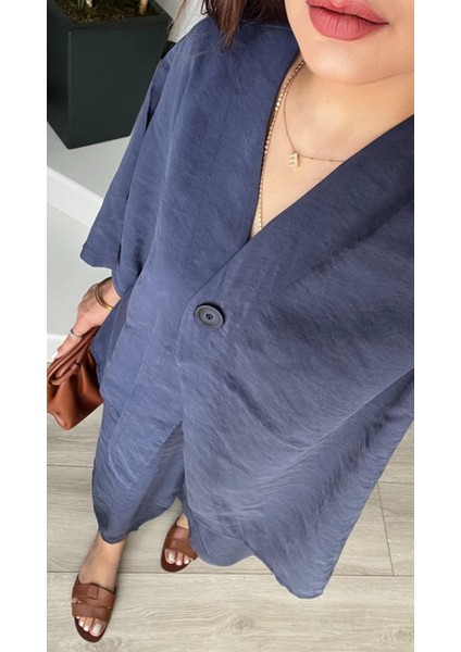 Lacivert Tek Düğme Bluz-Pantolon Takım modelleri