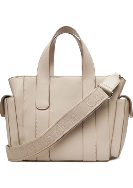 Kadın Yanları Cepli Çıkarılabilir Askılı Tote El Çanta - Ekru fiyatları