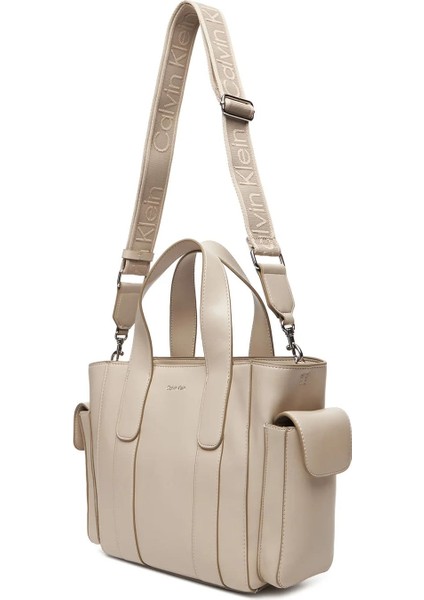Kadın Yanları Cepli Çıkarılabilir Askılı Tote El Çanta - Ekru modelleri